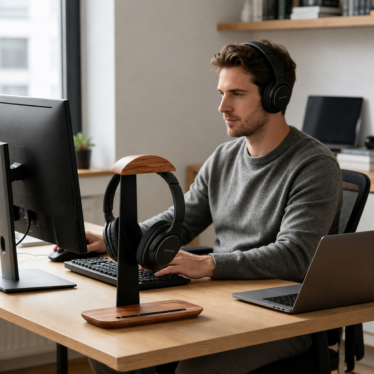 š§ Desk Essential | Walnut Wood Headphone Stand | Premium Setup Upgrade