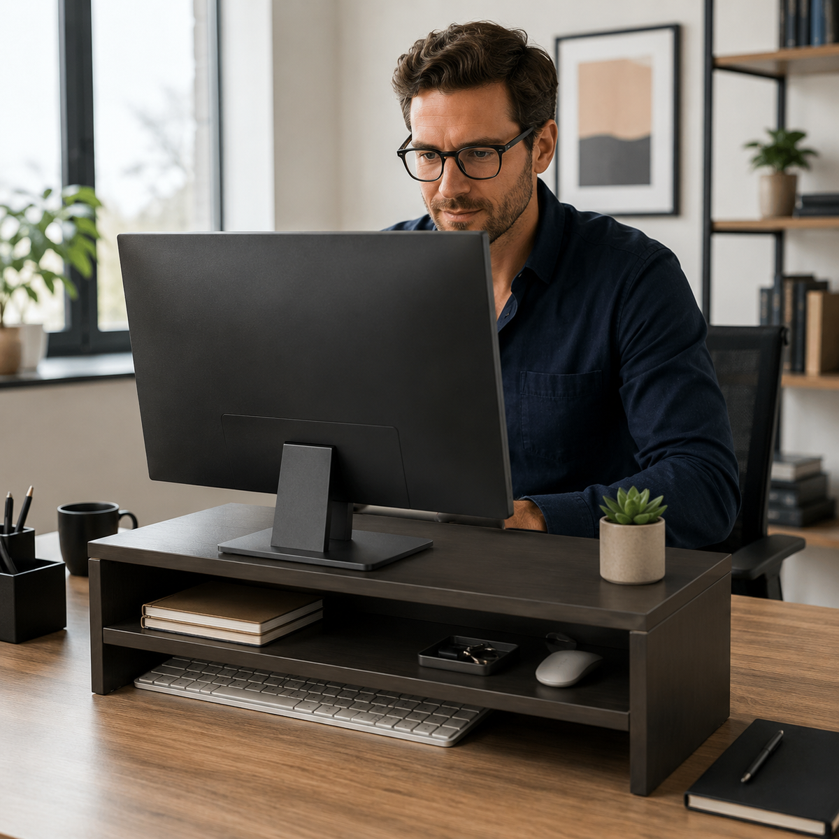 ✨ Workspace Essential | Wooden Monitor Stand Organizer | Modern Desk Upgrade