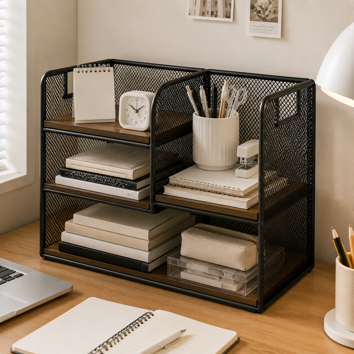 ✨ Desktop Shelf Organizer | Metal & Wood Design | Office Desk & Home Spaces | Modern Industrial Style