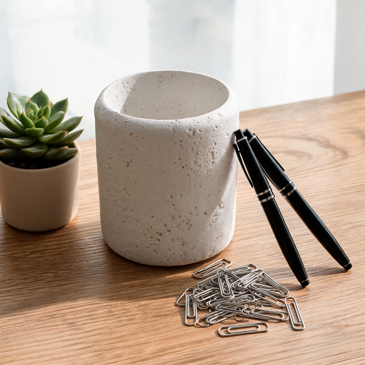 🤍 Gift-Worthy | Stone Texture Desk Decor | Minimal Pencil Holder Charm